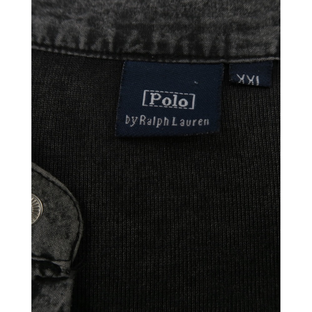 Vintage Polo Ralph Lauren MenXXL Black Faded Acid Wash Snap Henley Pocket TShirt - Picture 2 of 8